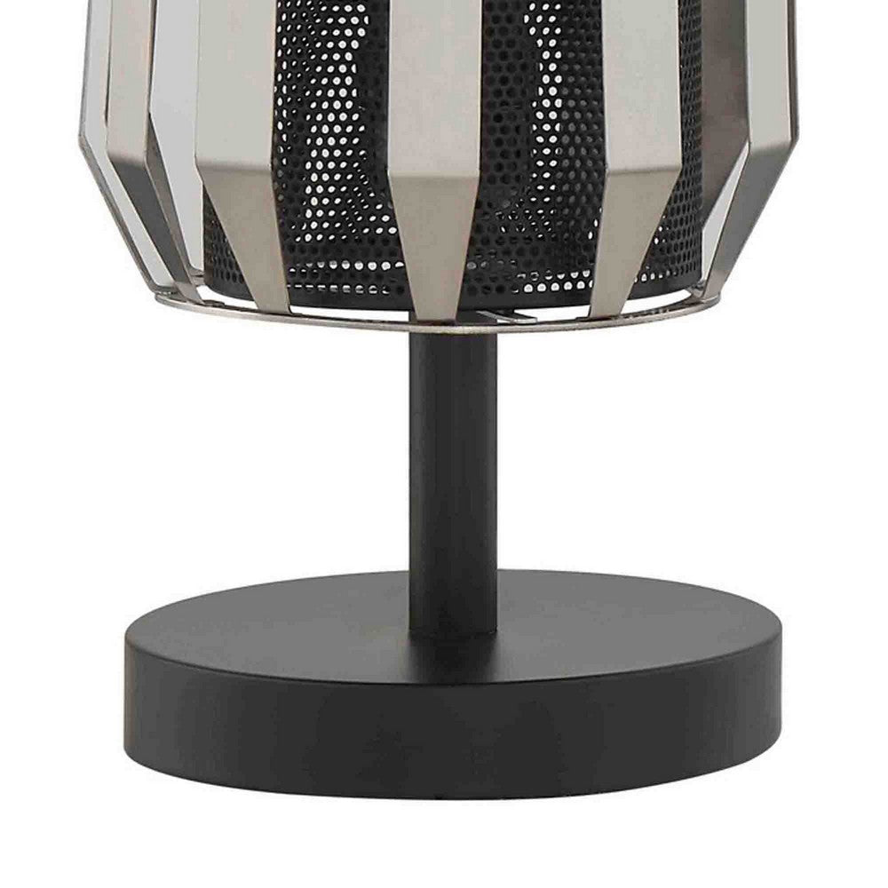 Benjara Pin 14 Inch Table Lamp, Accent Cylinder Metal Shade, Round Base, Black