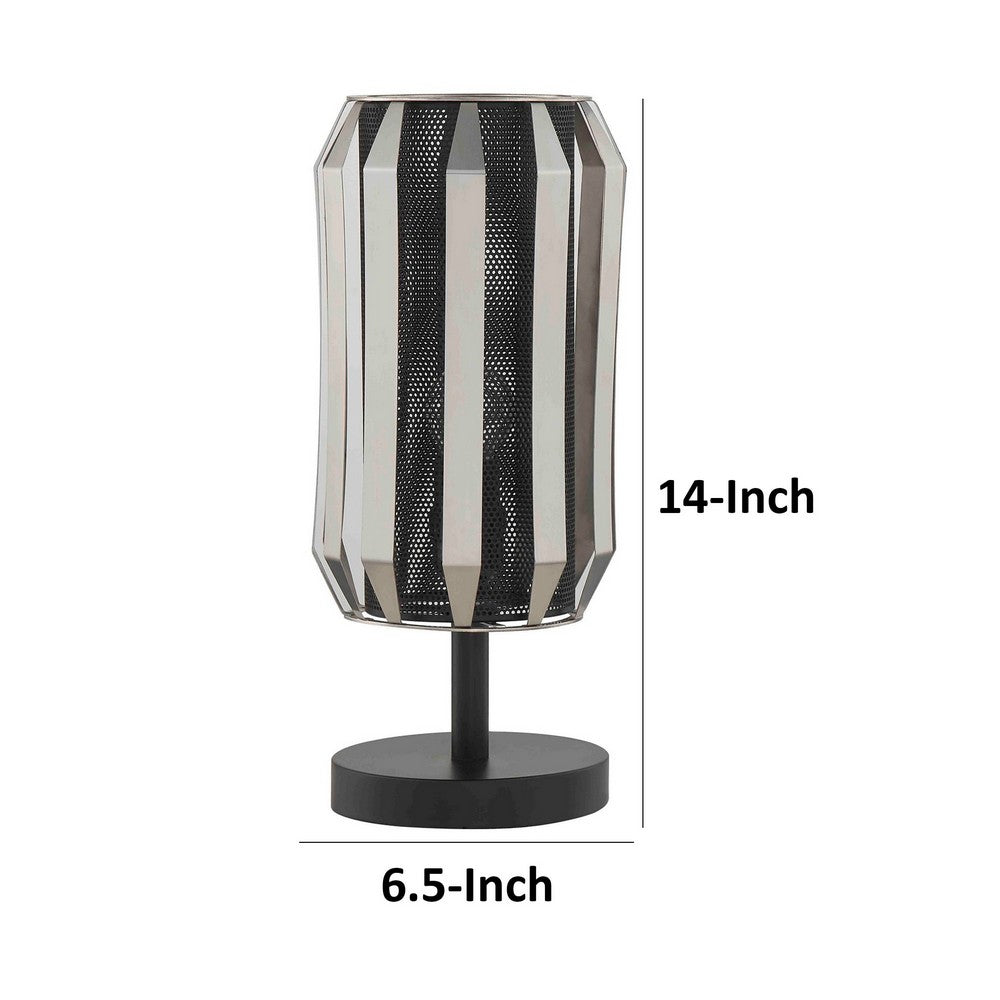 Benjara Pin 14 Inch Table Lamp, Accent Cylinder Metal Shade, Round Base, Black
