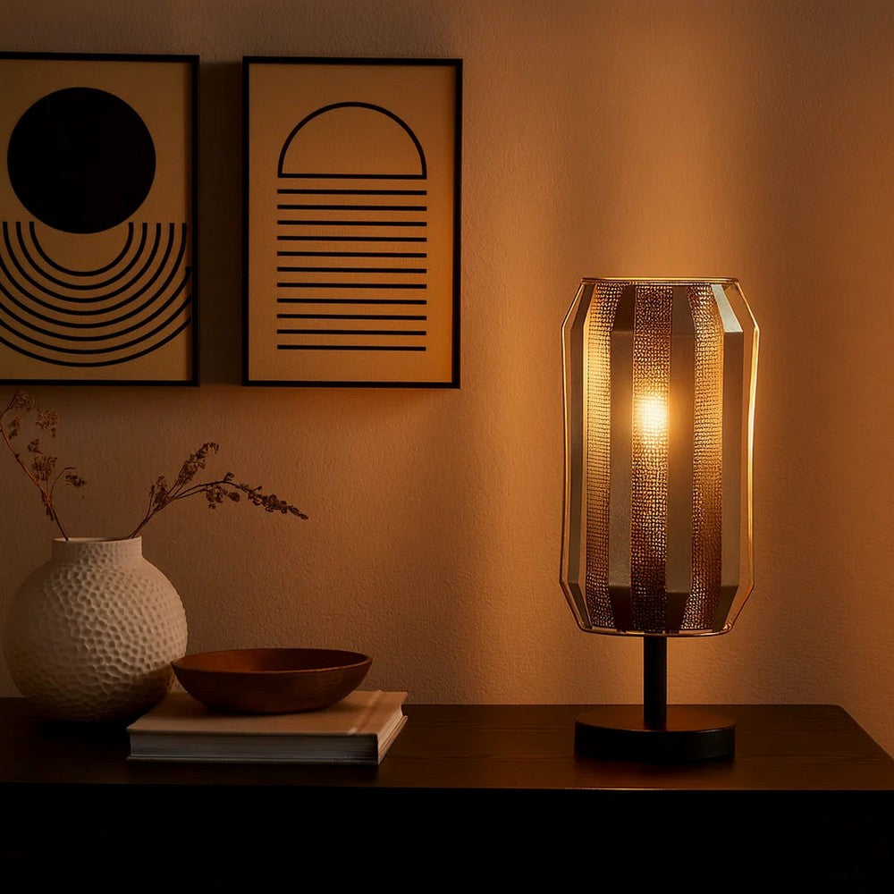 Benjara Pin 14 Inch Table Lamp, Accent Cylinder Metal Shade, Round Base, Black