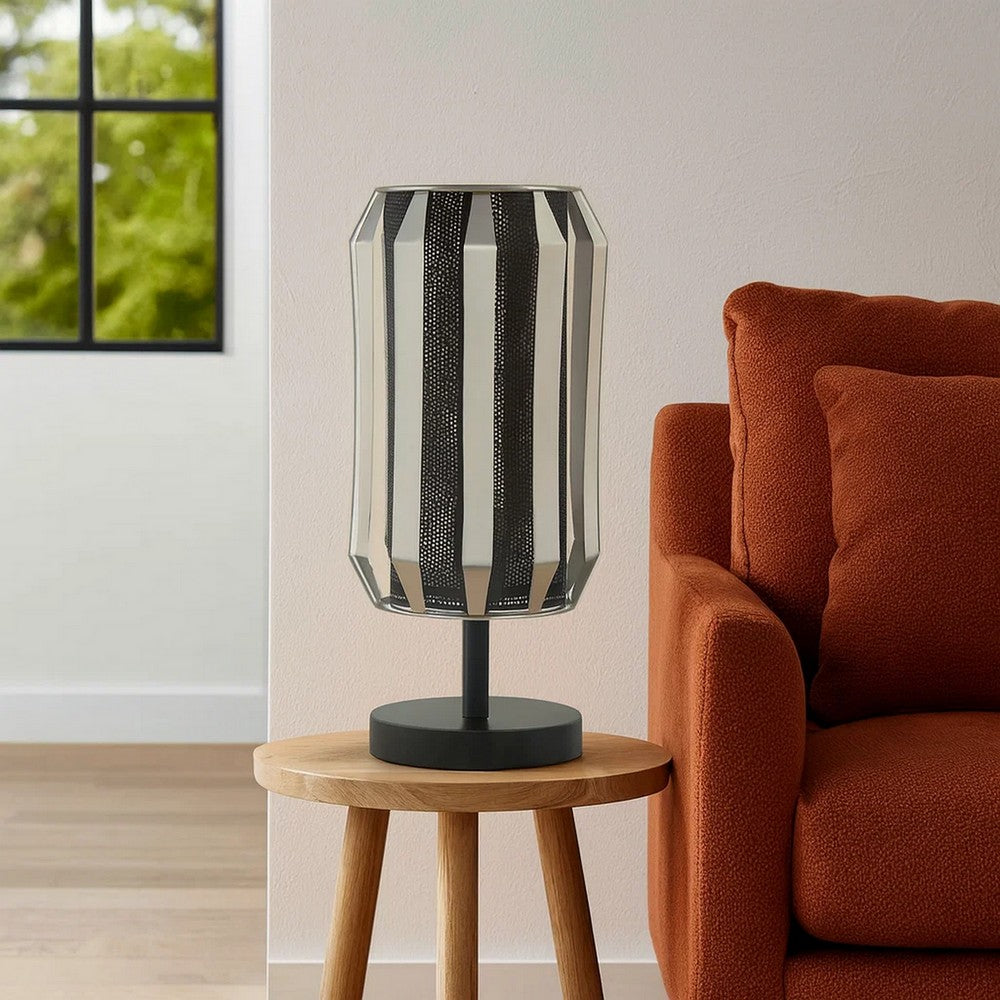 Benjara Pin 14 Inch Table Lamp, Accent Cylinder Metal Shade, Round Base, Black