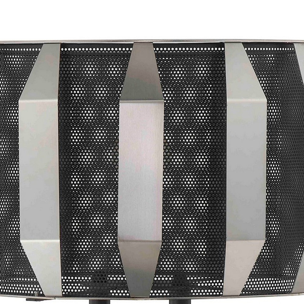 Benjara Pin 21 Inch Table Lamp, Wide Drum Metal Shade, Accent Round Base, Black
