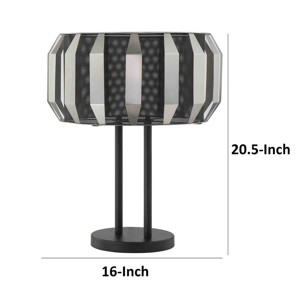 Benjara Pin 21 Inch Table Lamp, Wide Drum Metal Shade, Accent Round Base, Black