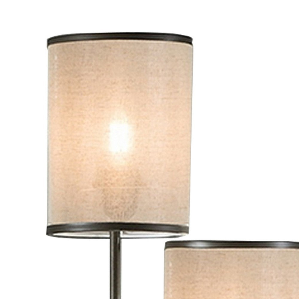 Benjara Zen 31 Inch Table Lamp, 3 Drum Fabric Shades, Round Metal Base, Gray