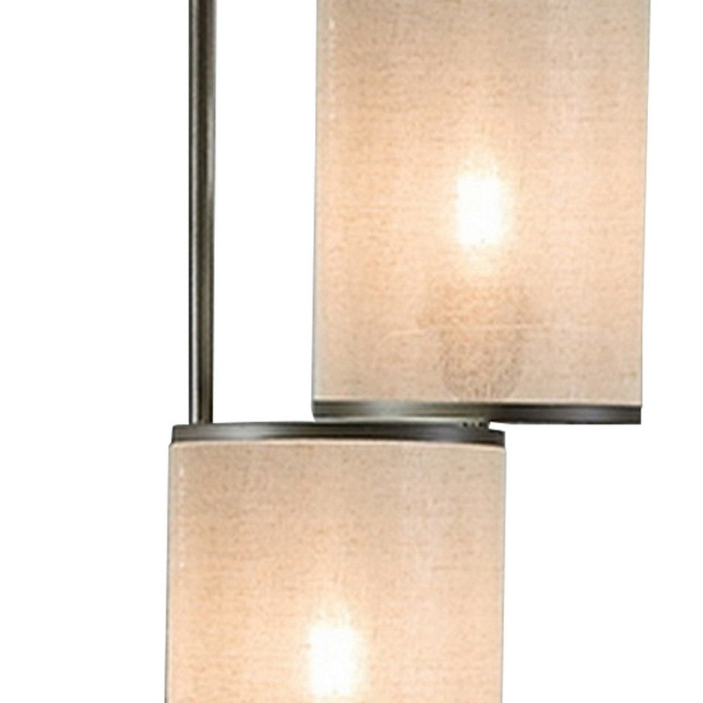 Benjara Zen 31 Inch Table Lamp, 3 Drum Fabric Shades, Round Metal Base, Gray
