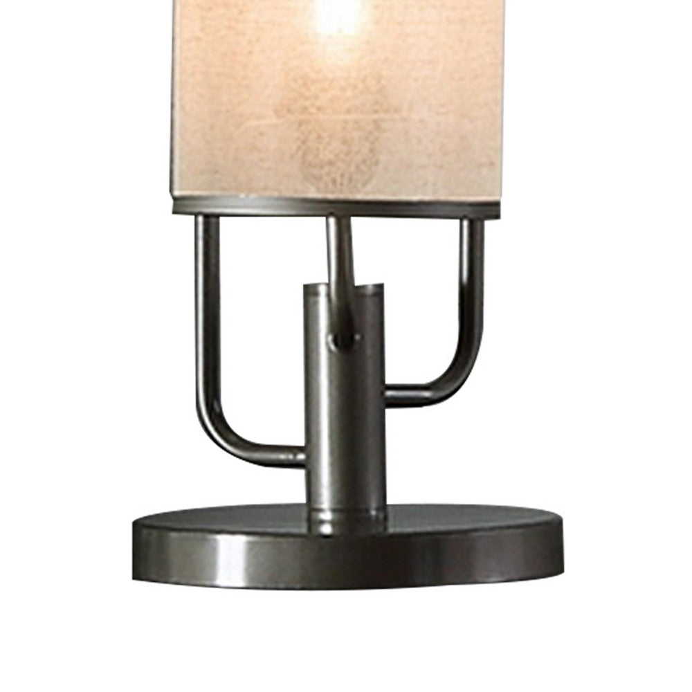 Benjara Zen 31 Inch Table Lamp, 3 Drum Fabric Shades, Round Metal Base, Gray