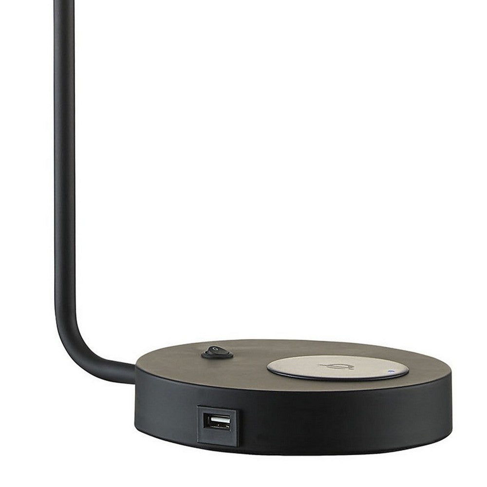 Benjara 20 Inch Table Lamp, Wireless Charging, Dome Metal Shade, Matte Black