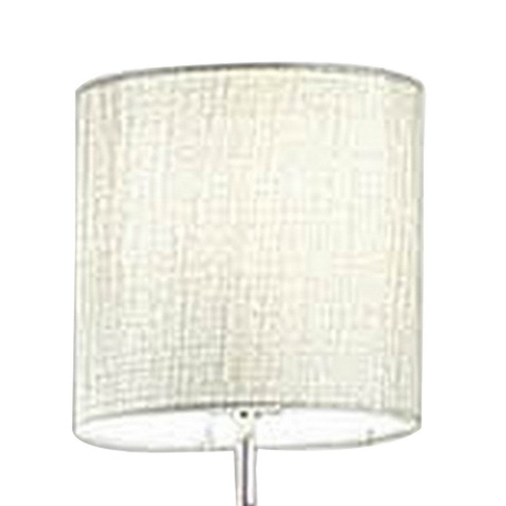 Benjara Indi 30 Inch Table Lamp, 3 Drum Fabric Shade, Round Metal Base, Silver
