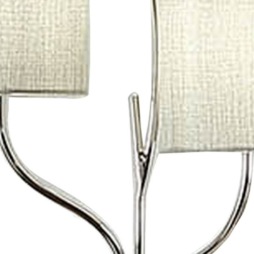 Benjara Indi 30 Inch Table Lamp, 3 Drum Fabric Shade, Round Metal Base, Silver