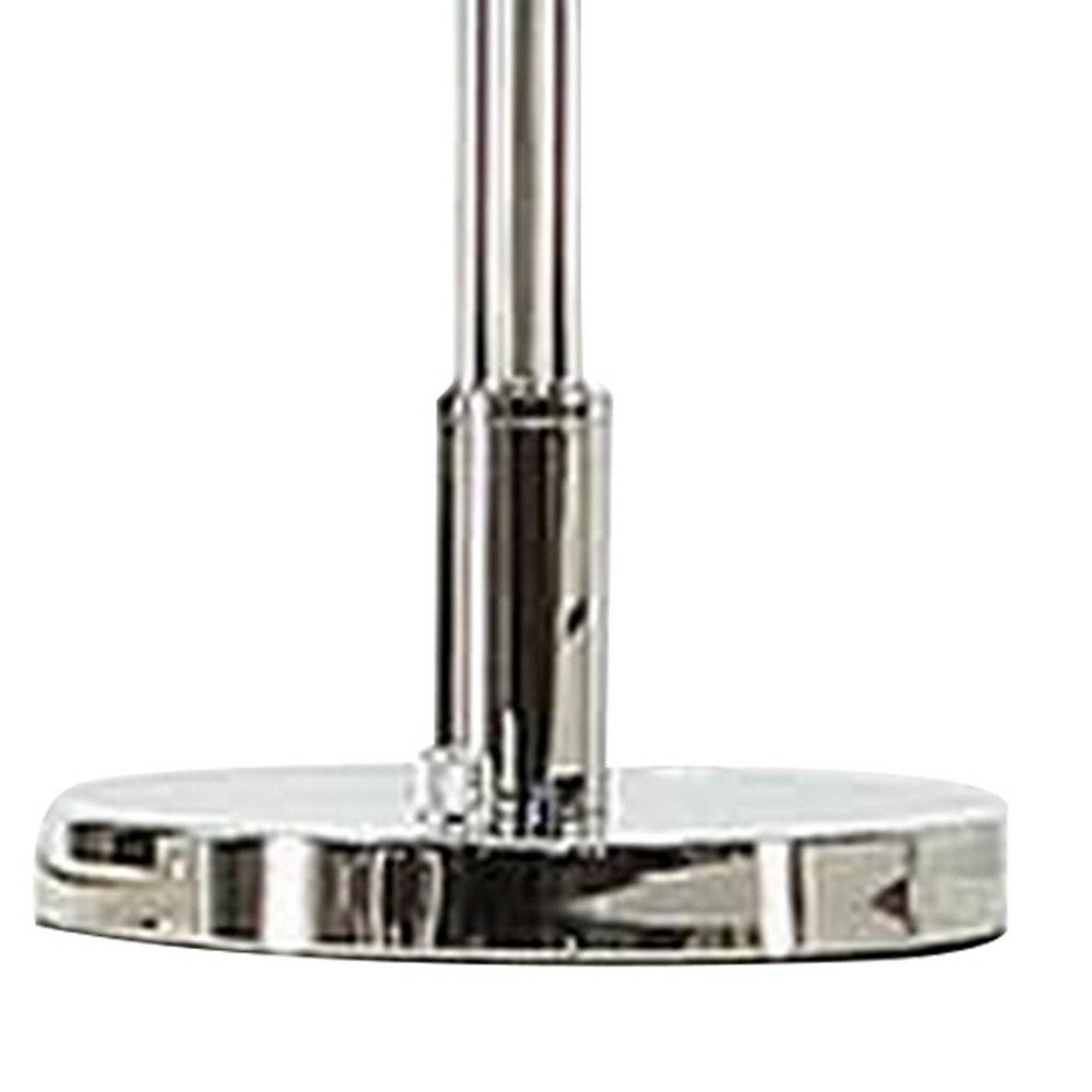 Benjara Indi 30 Inch Table Lamp, 3 Drum Fabric Shade, Round Metal Base, Silver