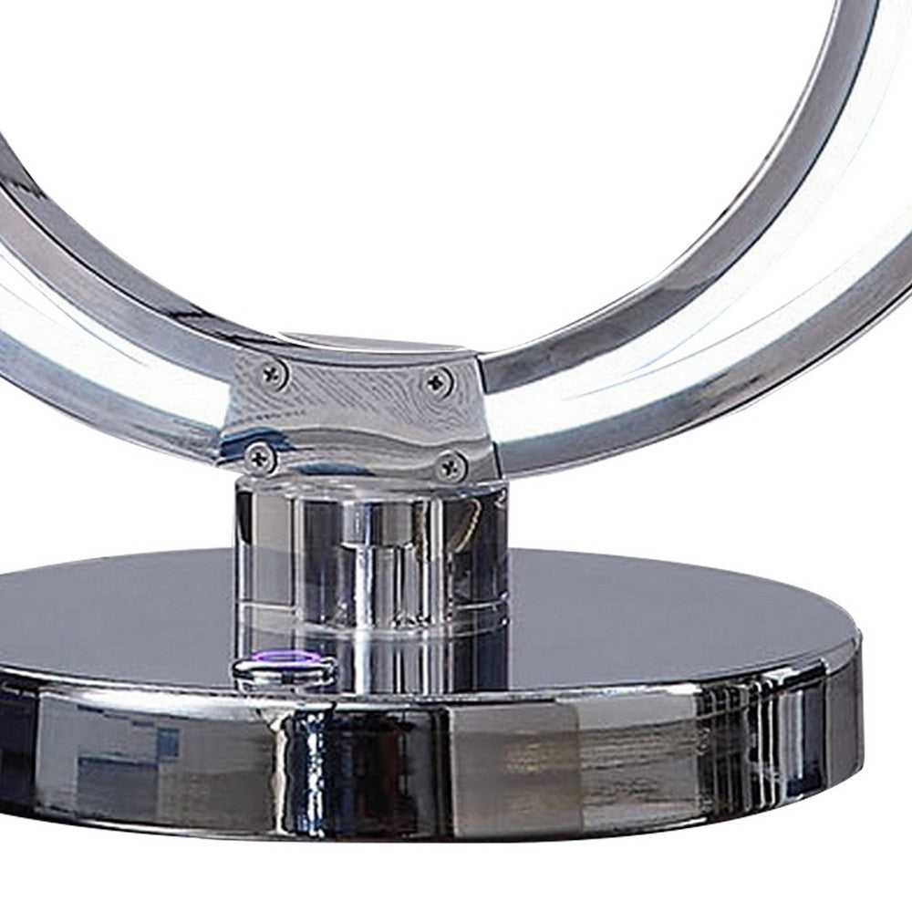 Benjara 14 Inch Table Lamp, Modern Ring LED Light, Round Metal Base, Silver