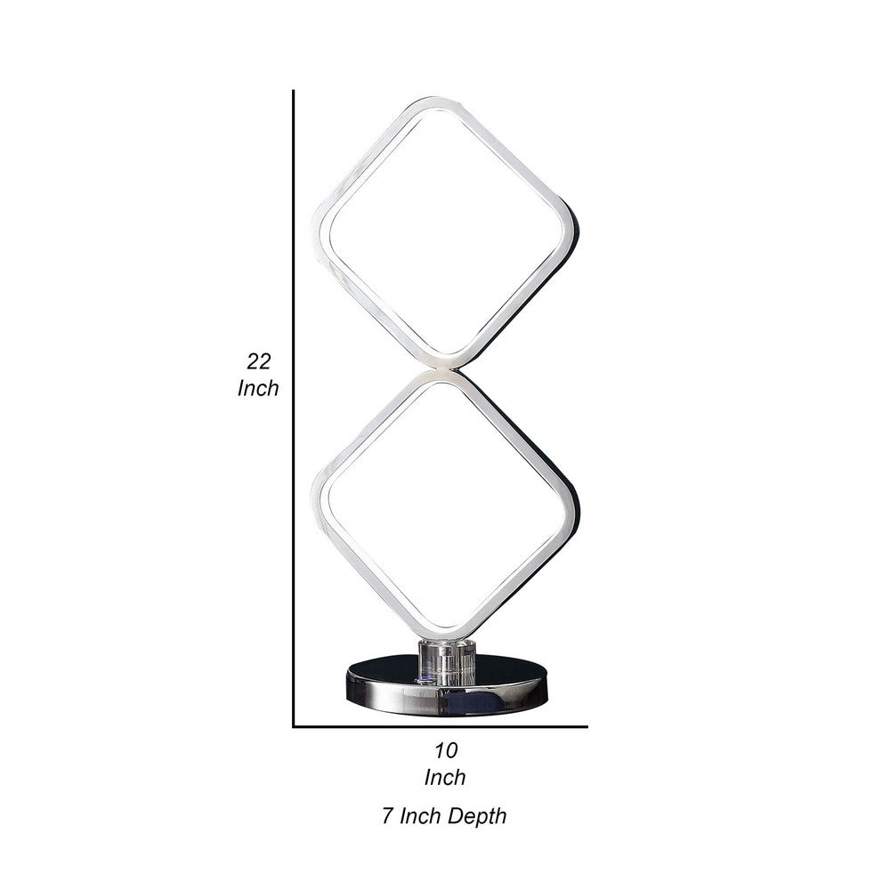 Benjara 22 Inch Table Lamp, Square LED Light, Modern Accent Metal Base, Chrome