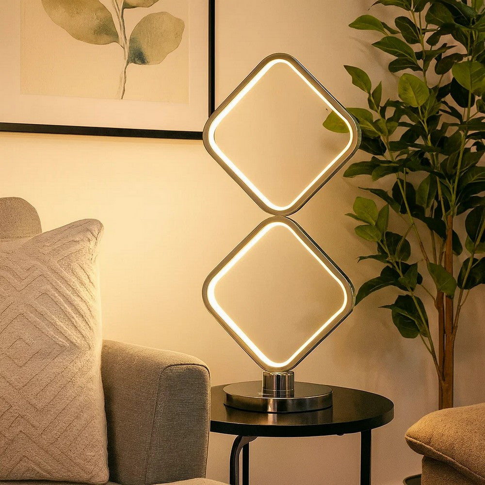Benjara 22 Inch Table Lamp, Square LED Light, Modern Accent Metal Base, Chrome