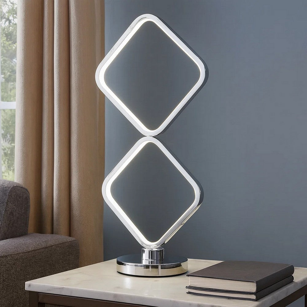Benjara 22 Inch Table Lamp, Square LED Light, Modern Accent Metal Base, Chrome