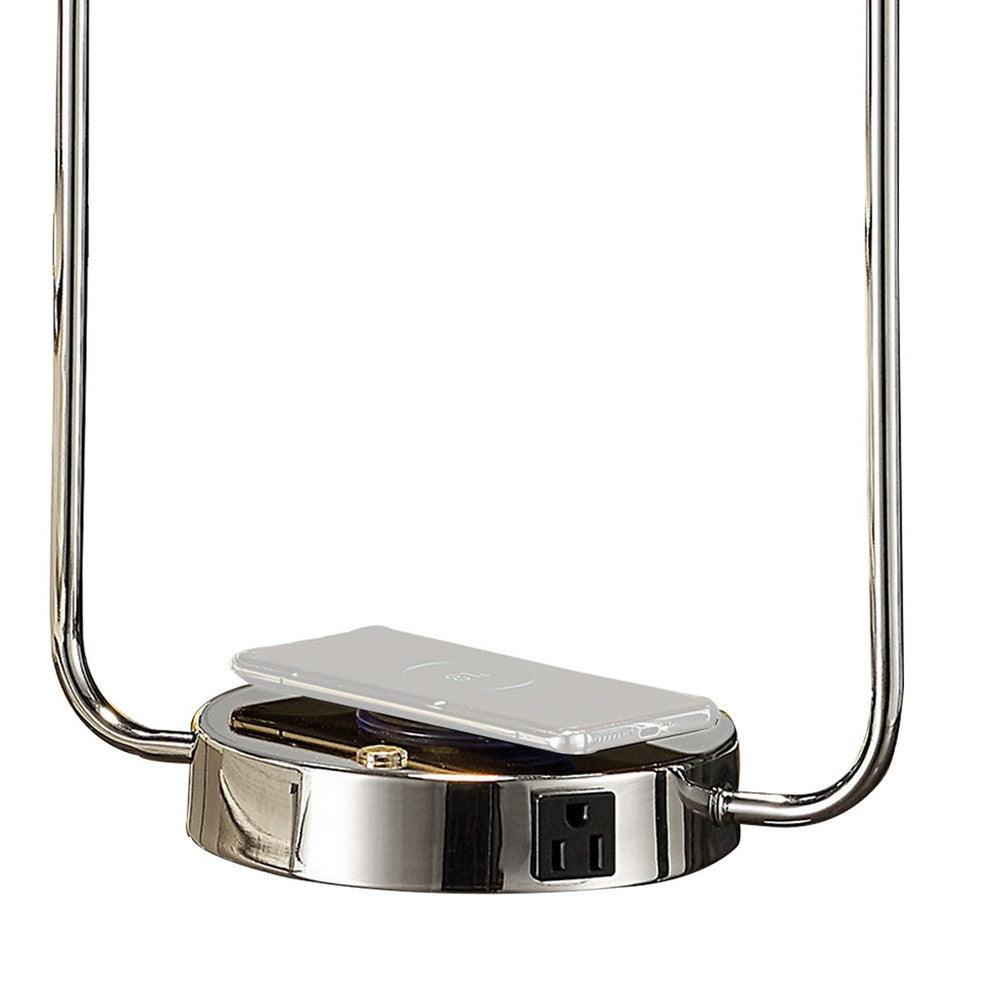 Benjara Gizo 21 Inch Table Lamp, LED Light, Wireless Charging, Metal Base, Chrome