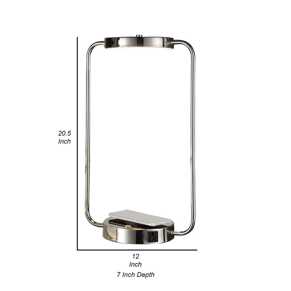 Benjara Gizo 21 Inch Table Lamp, LED Light, Wireless Charging, Metal Base, Chrome