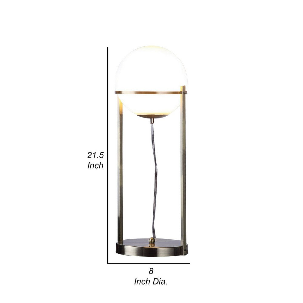 Benjara Jim 22 Inch Table Lamp, LED Light, Metal Body, Modern Globe Shade, Brass