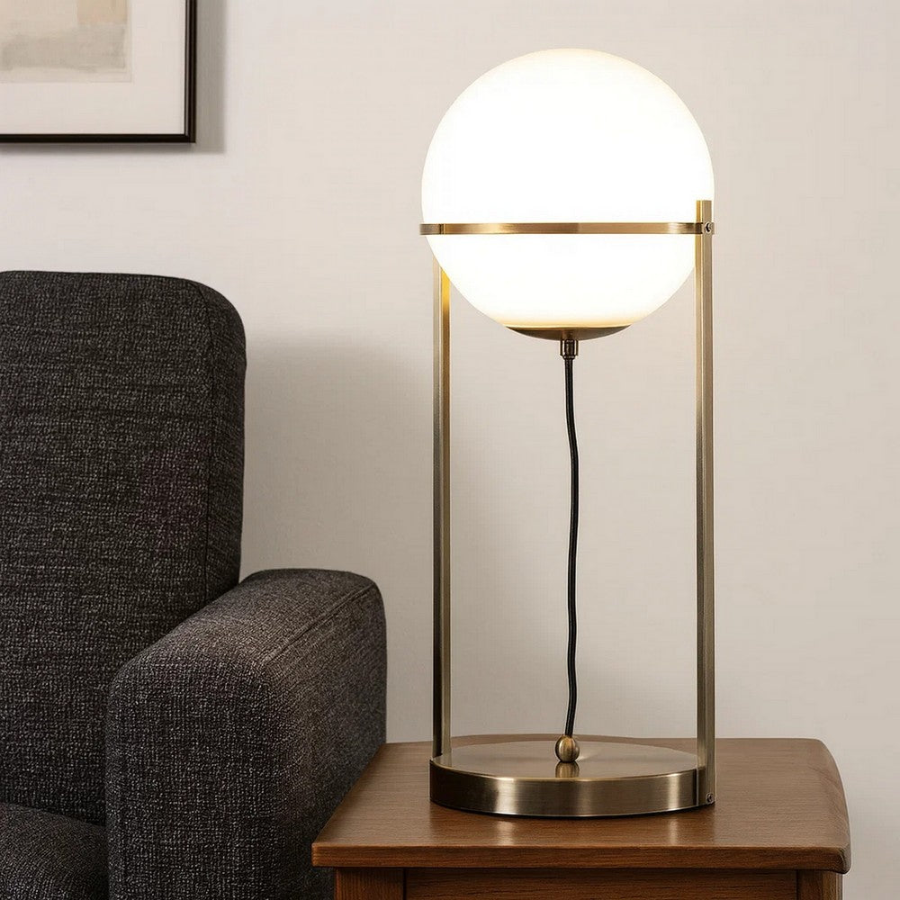 Benjara Jim 22 Inch Table Lamp, LED Light, Metal Body, Modern Globe Shade, Brass