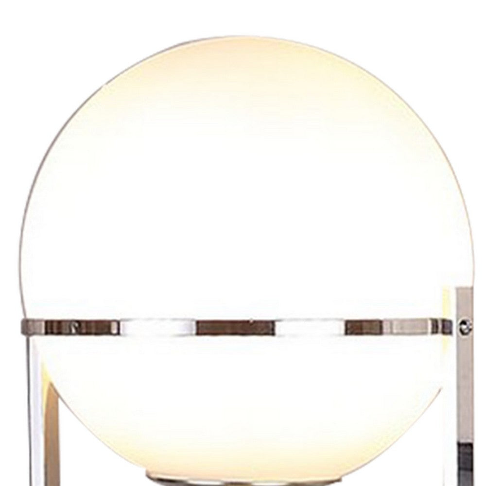 Benjara Jim 22 Inch Table Lamp, LED Light, Metal Body, Modern Globe Shade, Silver