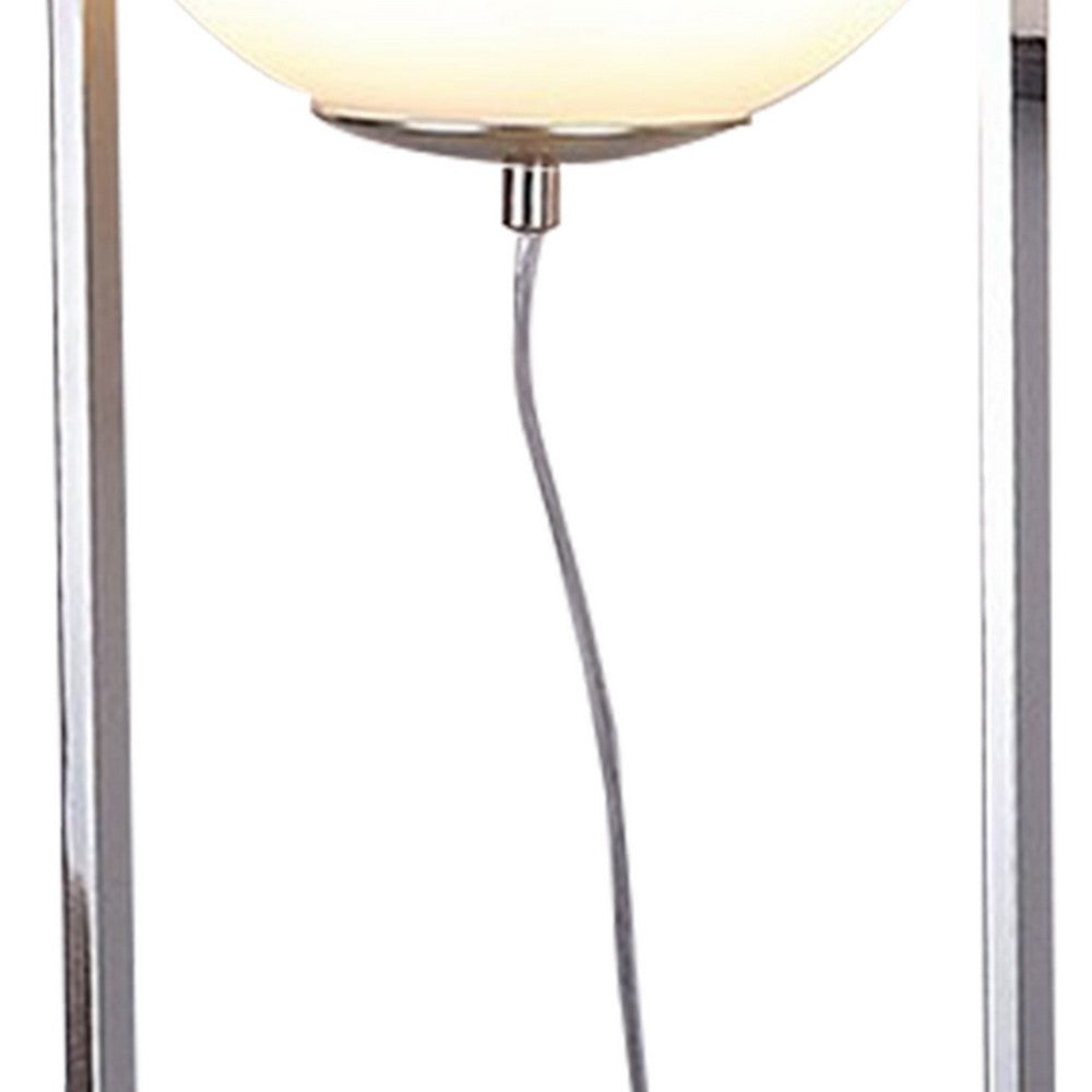 Benjara Jim 22 Inch Table Lamp, LED Light, Metal Body, Modern Globe Shade, Silver