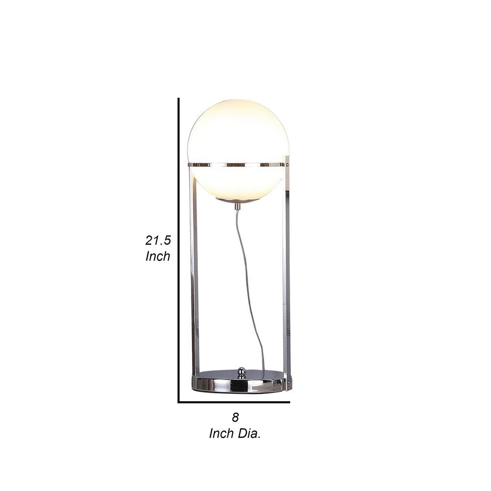 Benjara Jim 22 Inch Table Lamp, LED Light, Metal Body, Modern Globe Shade, Silver
