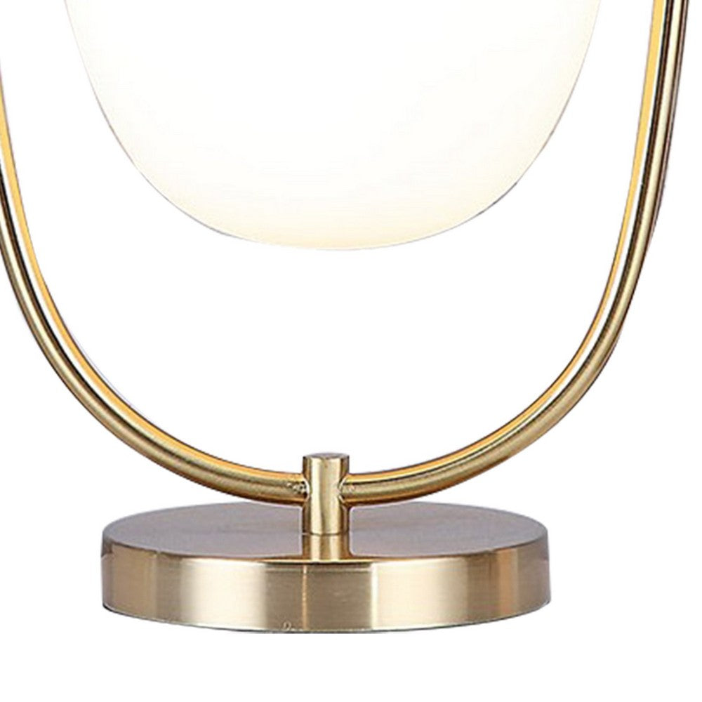 Benjara Raze 17 Inch Table Lamp, LED Light, Modern Globe Shade, Metal Body, Brass