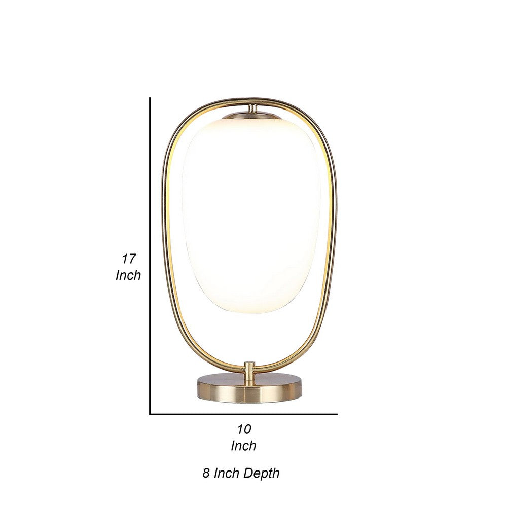 Benjara Raze 17 Inch Table Lamp, LED Light, Modern Globe Shade, Metal Body, Brass