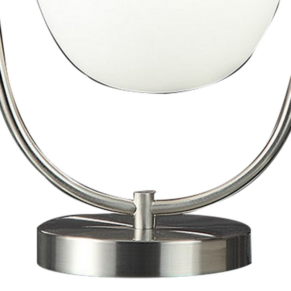 Benjara Raze 17 Inch Table Lamp, LED Light, Modern Globe Shade, Metal Body, Silver