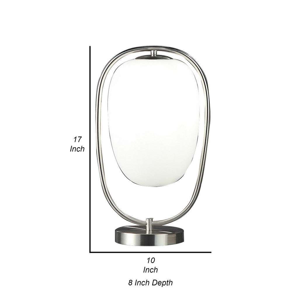 Benjara Raze 17 Inch Table Lamp, LED Light, Modern Globe Shade, Metal Body, Silver