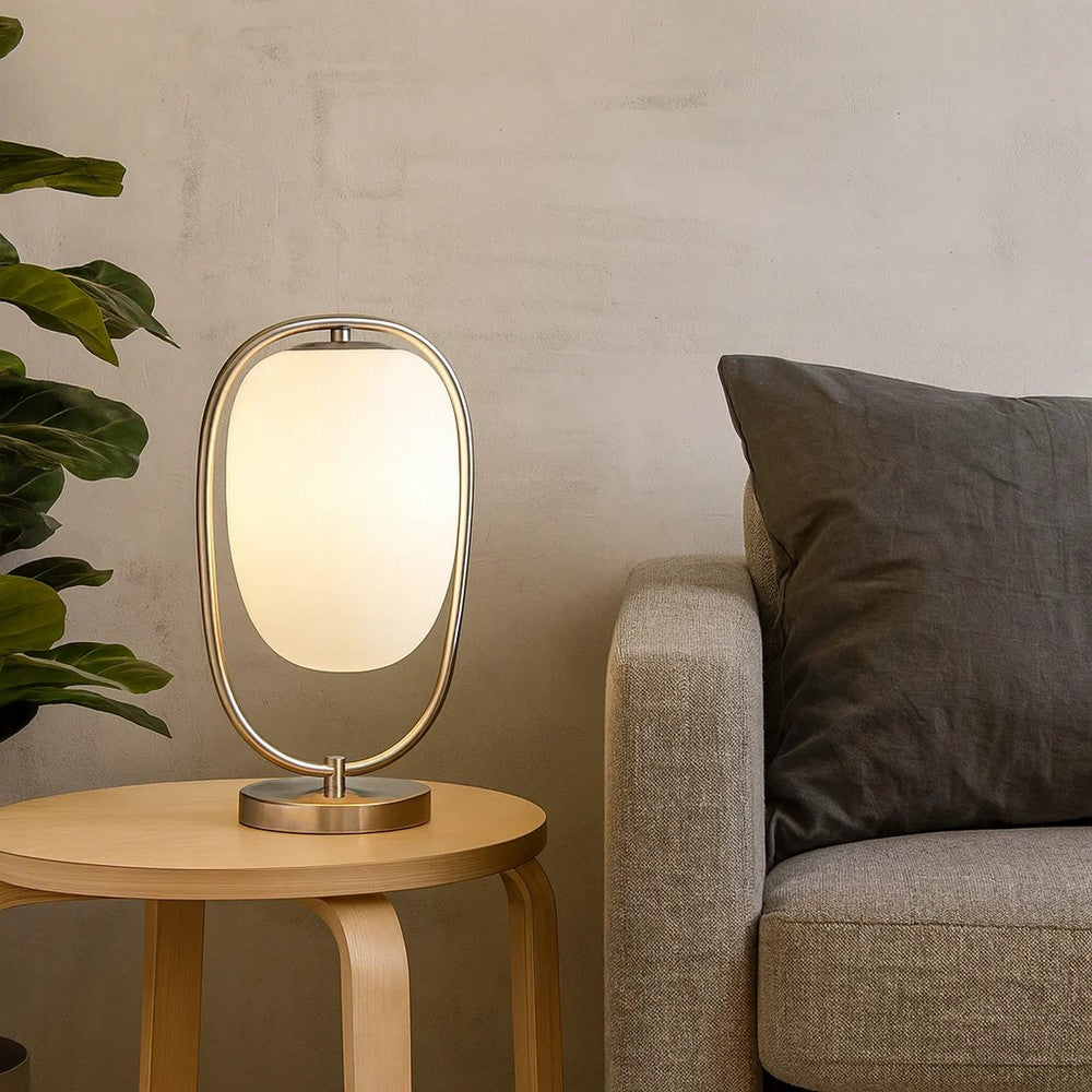 Benjara Raze 17 Inch Table Lamp, LED Light, Modern Globe Shade, Metal Body, Silver