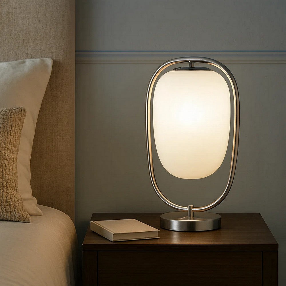 Benjara Raze 17 Inch Table Lamp, LED Light, Modern Globe Shade, Metal Body, Silver