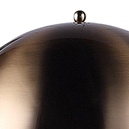 Benjara Aria 21 Inch Table Lamp, Dome Shade, Round Base, Gray Faux Leather, Brass