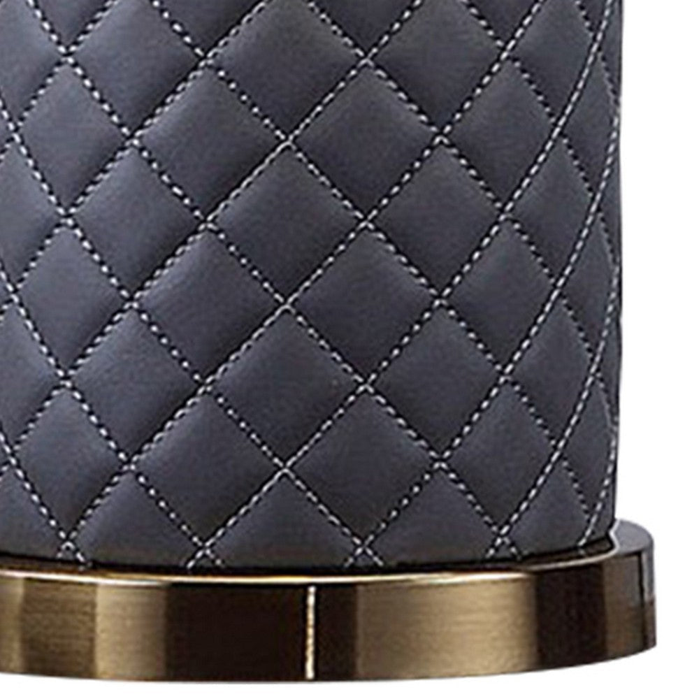 Benjara Aria 21 Inch Table Lamp, Dome Shade, Round Base, Gray Faux Leather, Brass