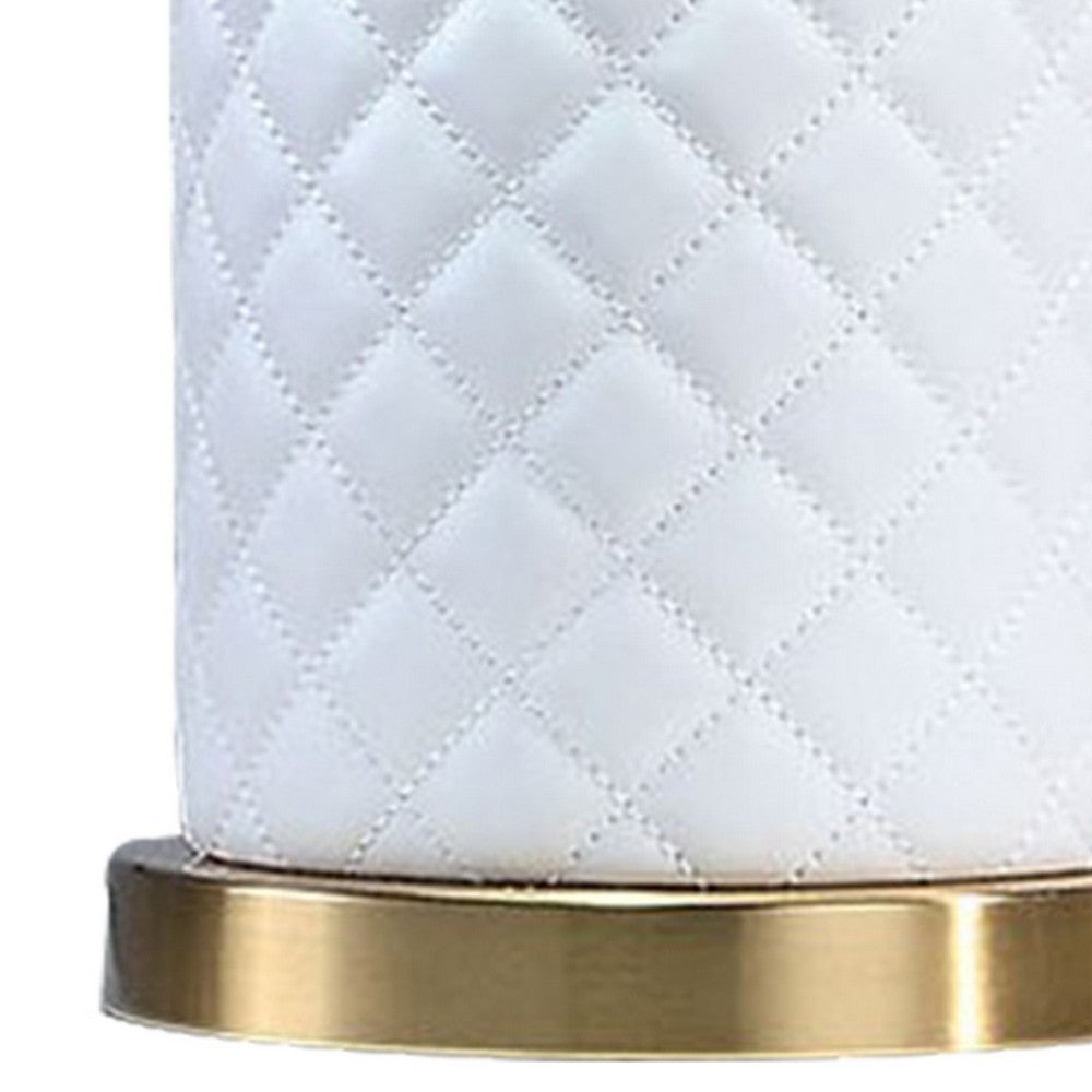 Benjara Aria 21 Inch Table Lamp, Dome Shade, Round Base, White Faux Leather, Brass