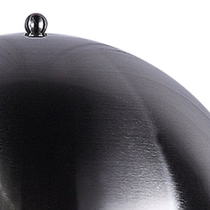 Benjara Aria 21 Inch Table Lamp, Round, Dome Shade, Dark Silver, Black Faux Leather