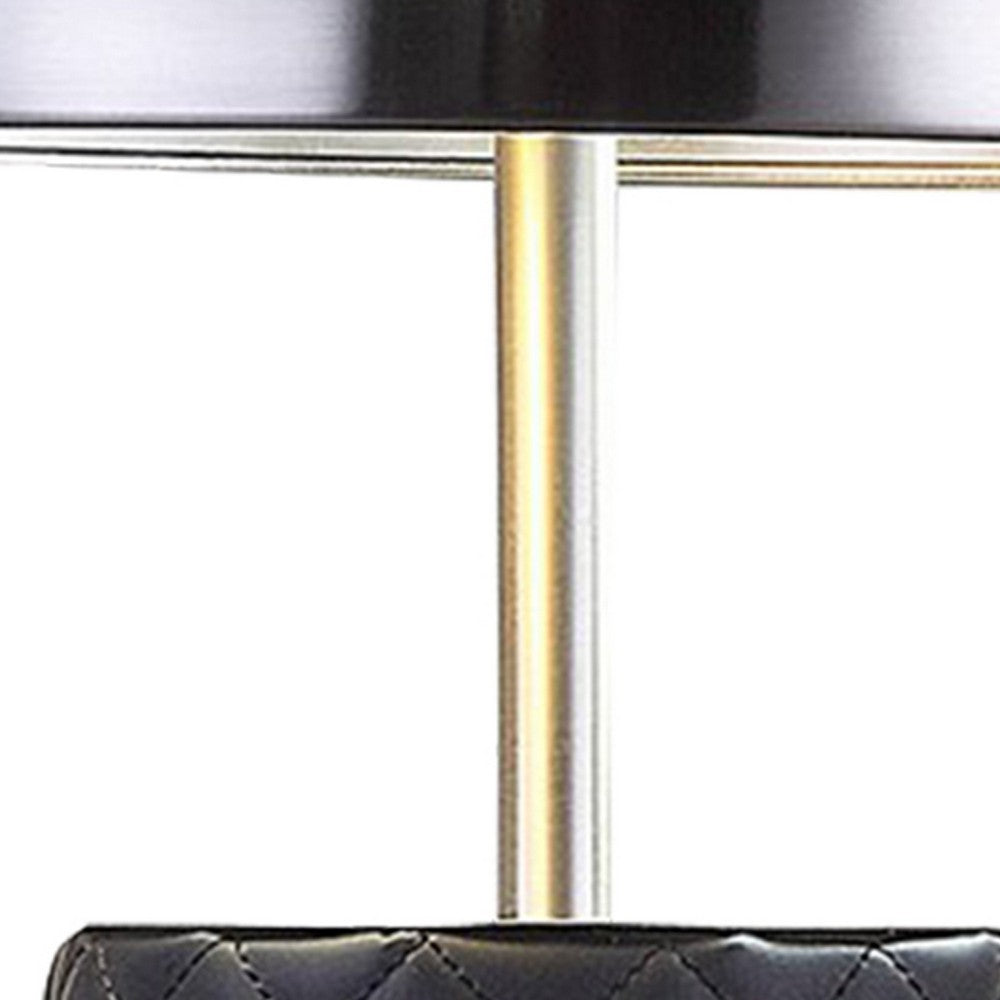 Benjara Aria 21 Inch Table Lamp, Round, Dome Shade, Dark Silver, Black Faux Leather