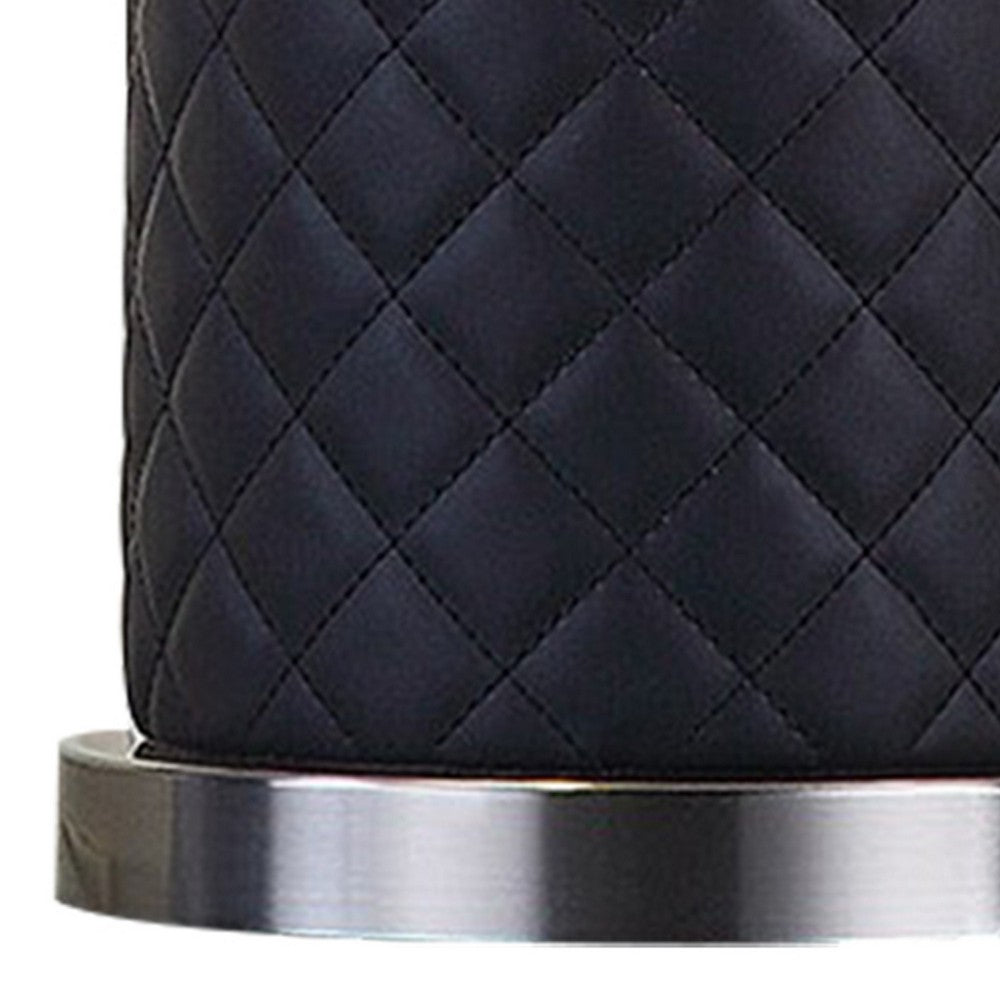 Benjara Aria 21 Inch Table Lamp, Round, Dome Shade, Dark Silver, Black Faux Leather