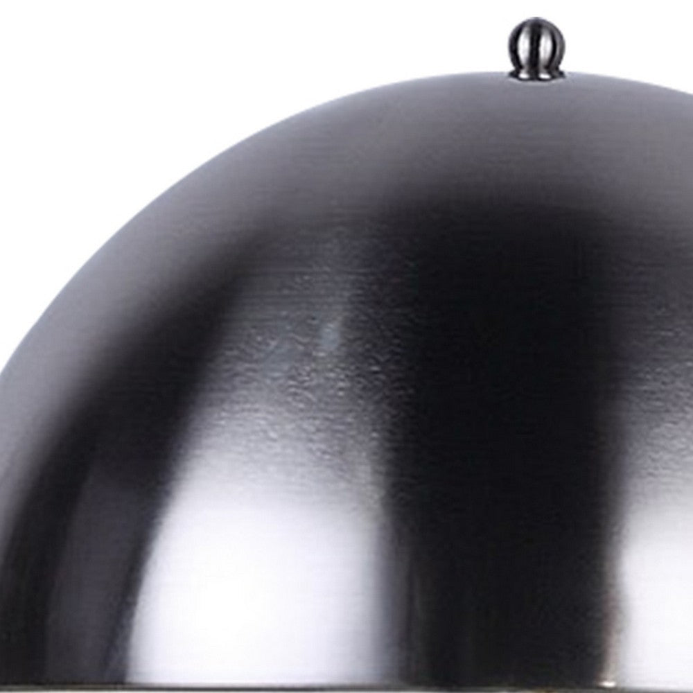 Benjara Aria 21 Inch Table Lamp, Dome Shade, Round, Gray Faux Leather, Dark Silver