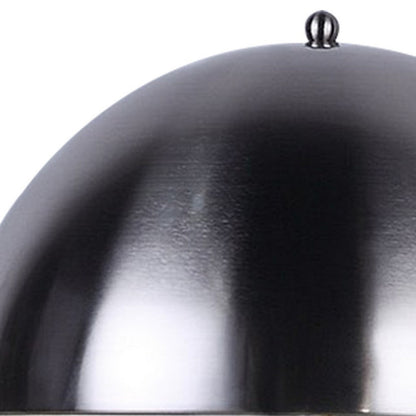 Benjara Aria 21 Inch Table Lamp, Dome Shade, Round, Gray Faux Leather, Dark Silver