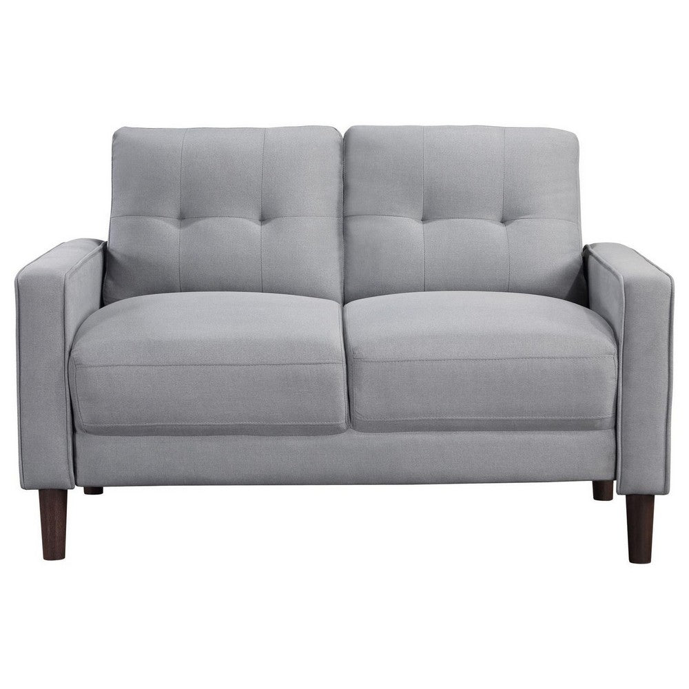 Benjara Bow 54 Inch Loveseat, Grid Tufted Back, Track Arms, Self Welt Trim, Gray