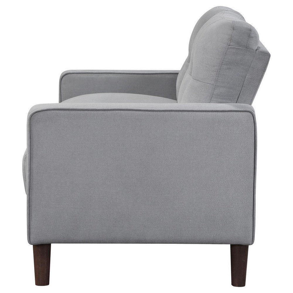 Benjara Bow 54 Inch Loveseat, Grid Tufted Back, Track Arms, Self Welt Trim, Gray