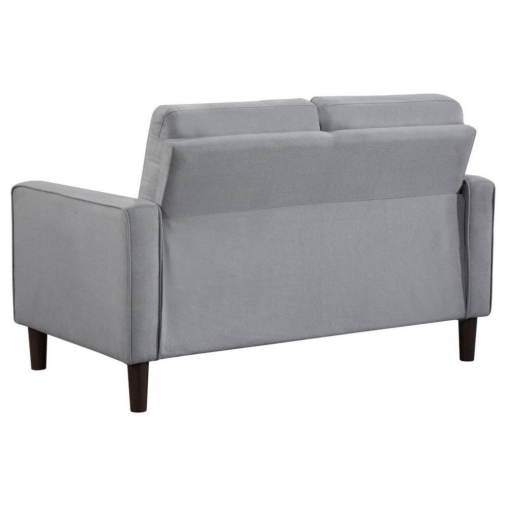 Benjara Bow 54 Inch Loveseat, Grid Tufted Back, Track Arms, Self Welt Trim, Gray