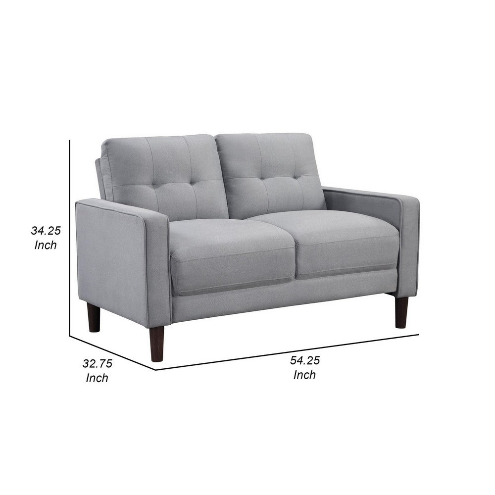 Benjara Bow 54 Inch Loveseat, Grid Tufted Back, Track Arms, Self Welt Trim, Gray