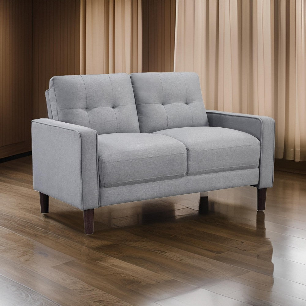 Benjara Bow 54 Inch Loveseat, Grid Tufted Back, Track Arms, Self Welt Trim, Gray