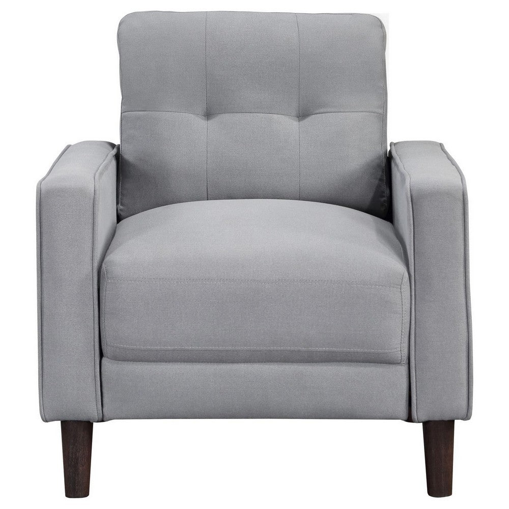 Benjara Bow 32 Inch Accent Chair, Grid Tufted, Track Arms, Self Welt Trim, Gray