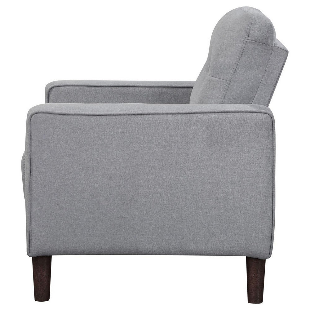 Benjara Bow 32 Inch Accent Chair, Grid Tufted, Track Arms, Self Welt Trim, Gray