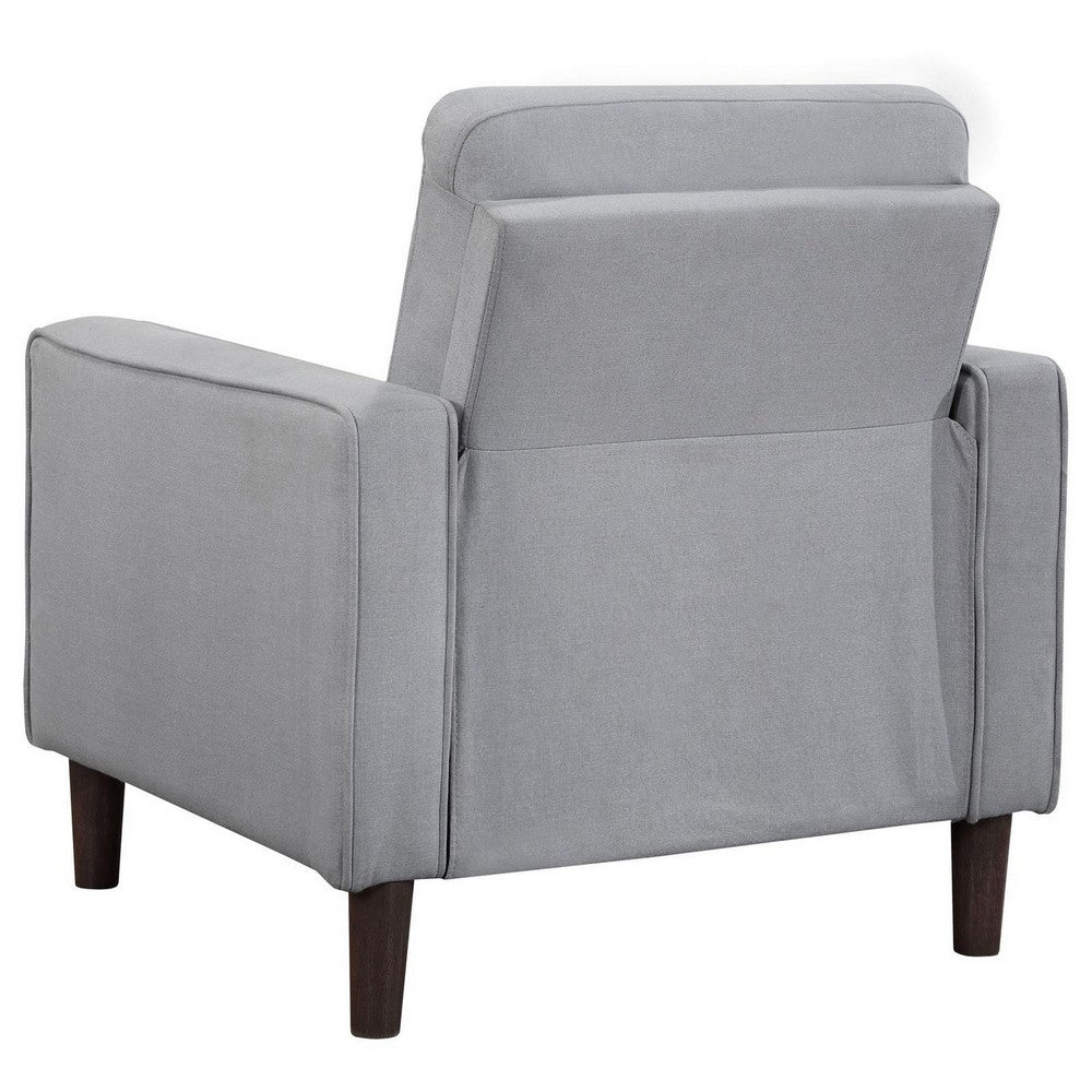Benjara Bow 32 Inch Accent Chair, Grid Tufted, Track Arms, Self Welt Trim, Gray