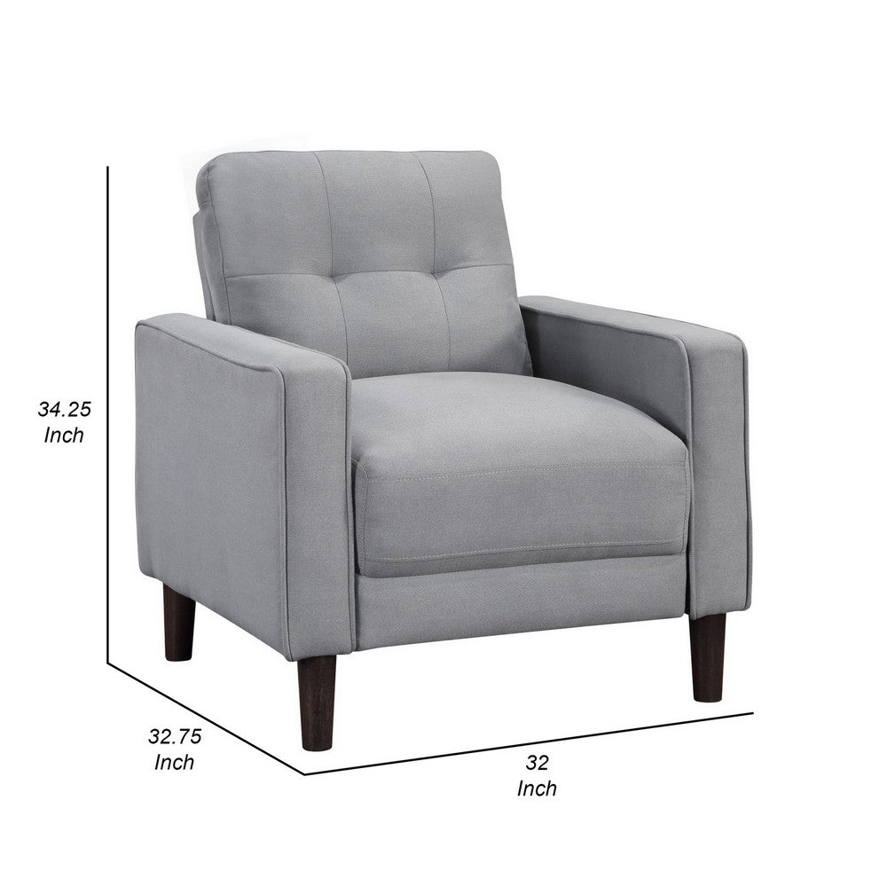 Benjara Bow 32 Inch Accent Chair, Grid Tufted, Track Arms, Self Welt Trim, Gray