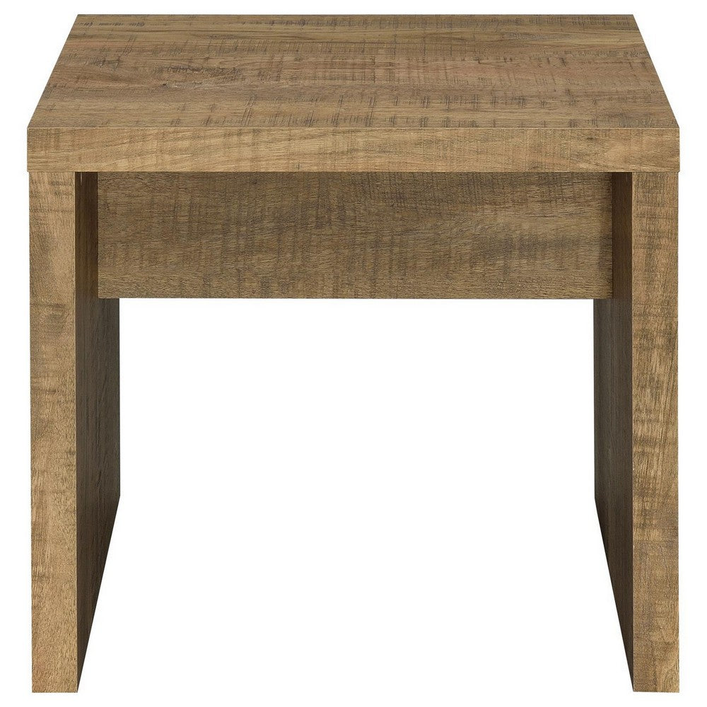 Benjara Nette 24 Inch End Table with Rough Hewn Saw Marks, Wood, Natural Brown