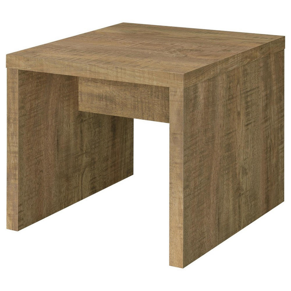 Benjara Nette 24 Inch End Table with Rough Hewn Saw Marks, Wood, Natural Brown