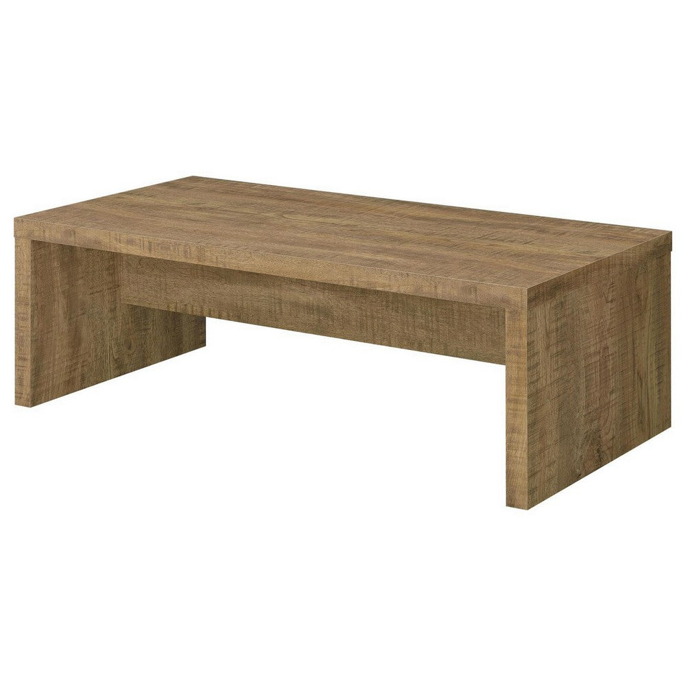 Benjara Nette 47 Inch Coffee Table with Rough Hewn Saw Marks, Wood, Natural Brown